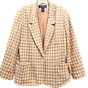 Vintage E.H.Woods  Checkered Creme/Harvest Gold Longsleeve Collared Blazer